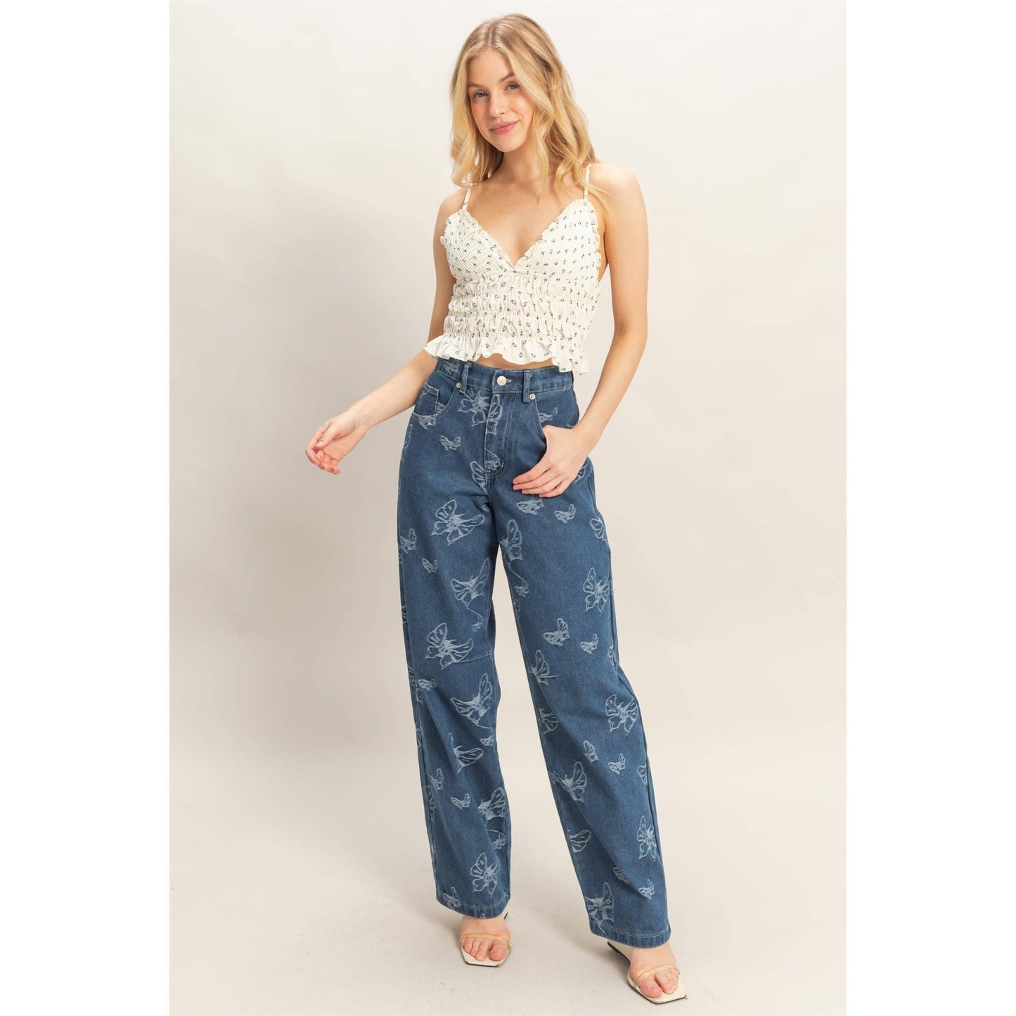 Jacquard Butterfly Straight Jeans