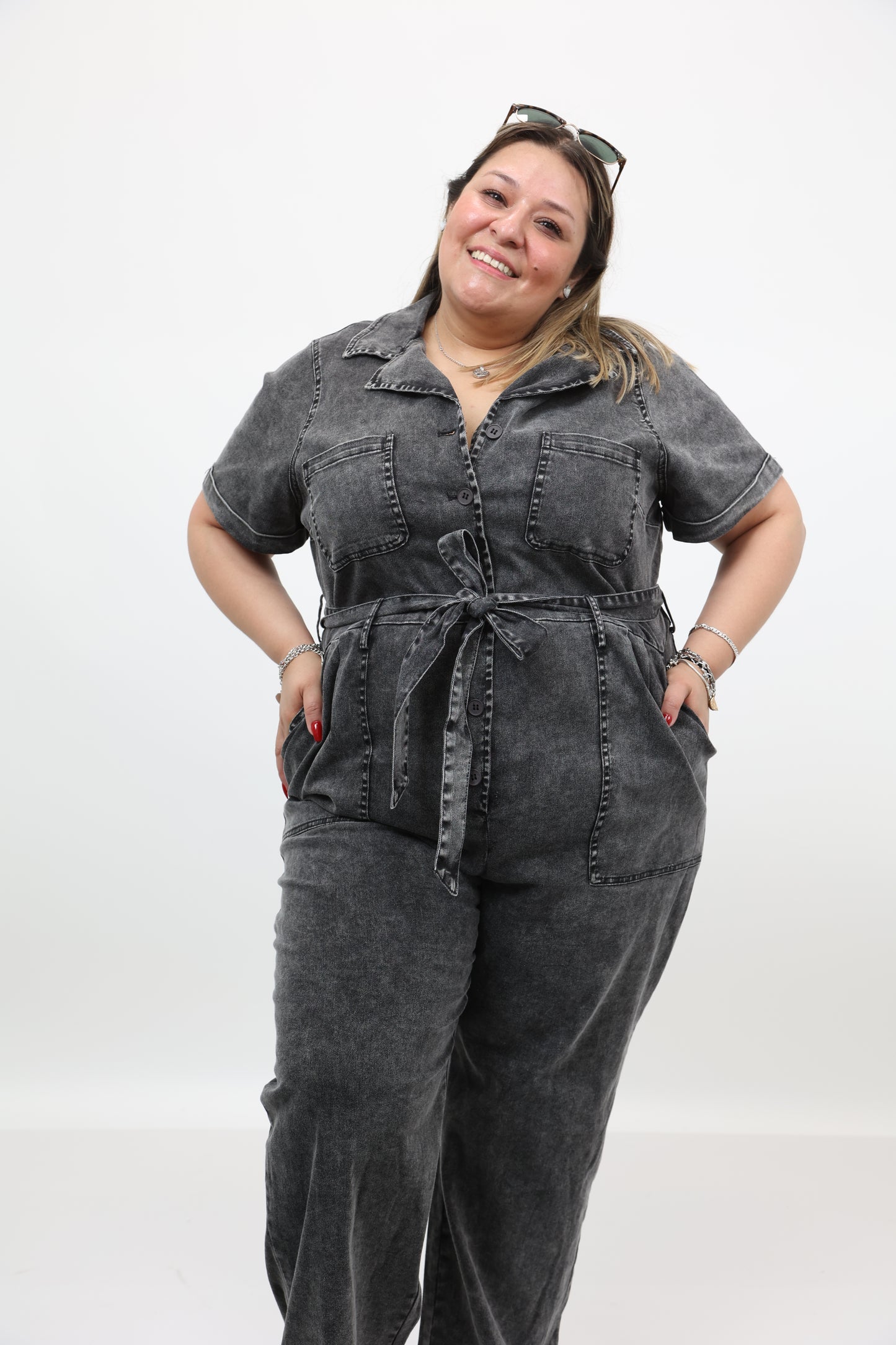 Washed Denim Jumpsuit Plus Size