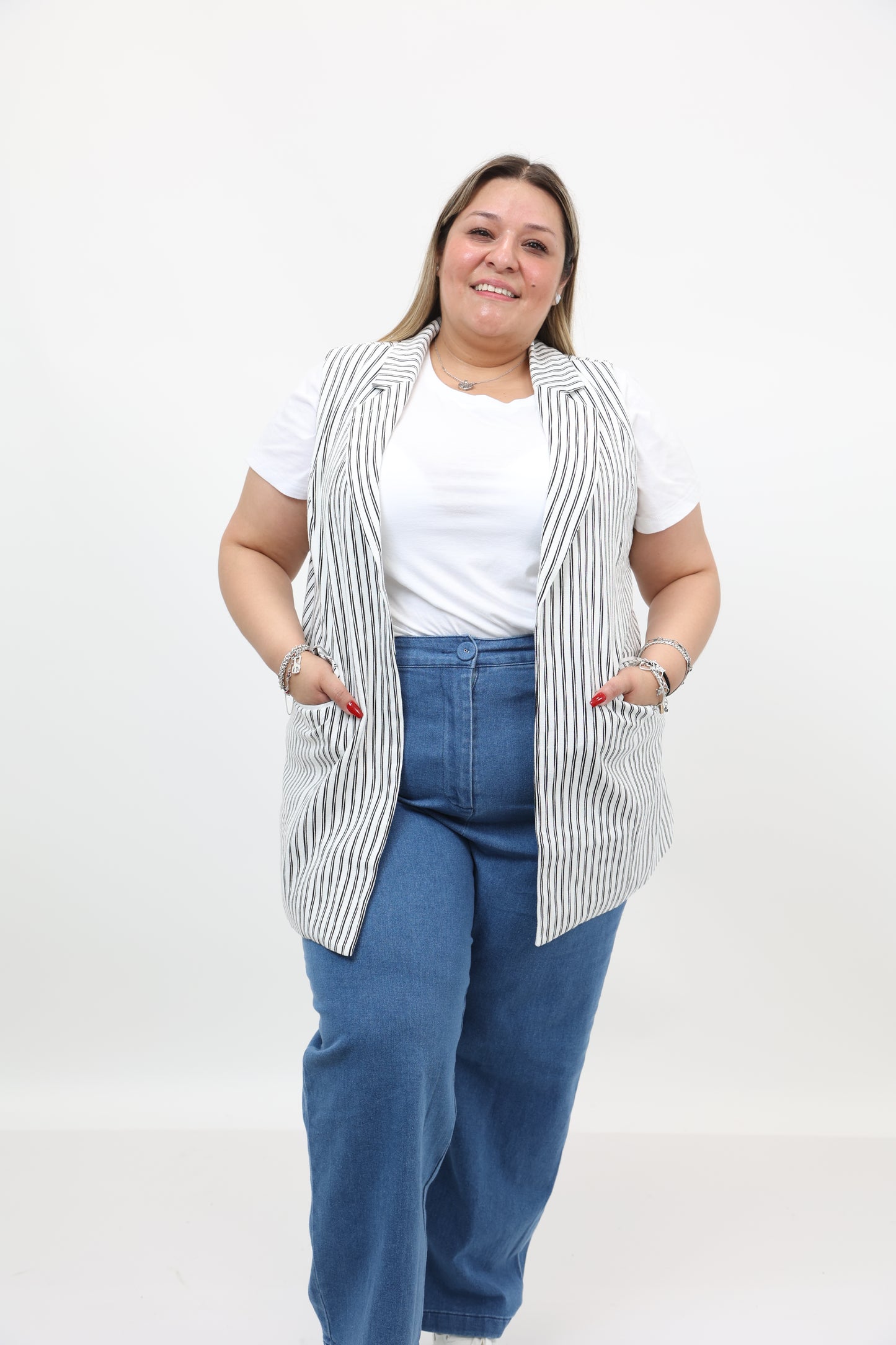 Sleeveless Stripe Vest Plus Size