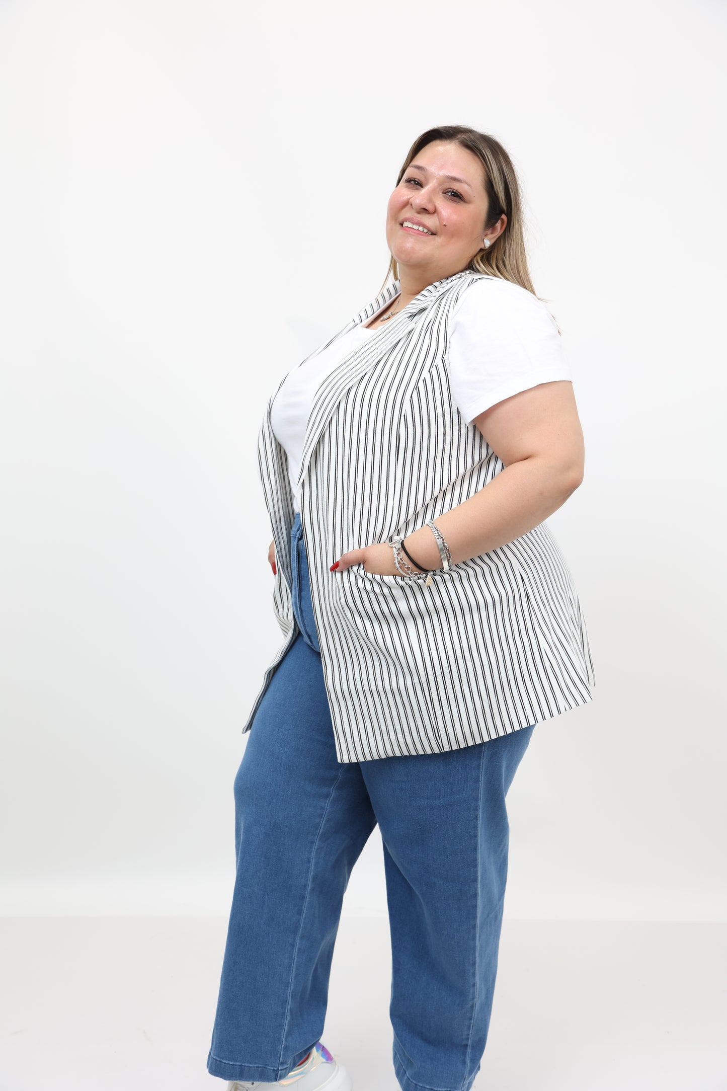 Sleeveless Stripe Vest Plus Size