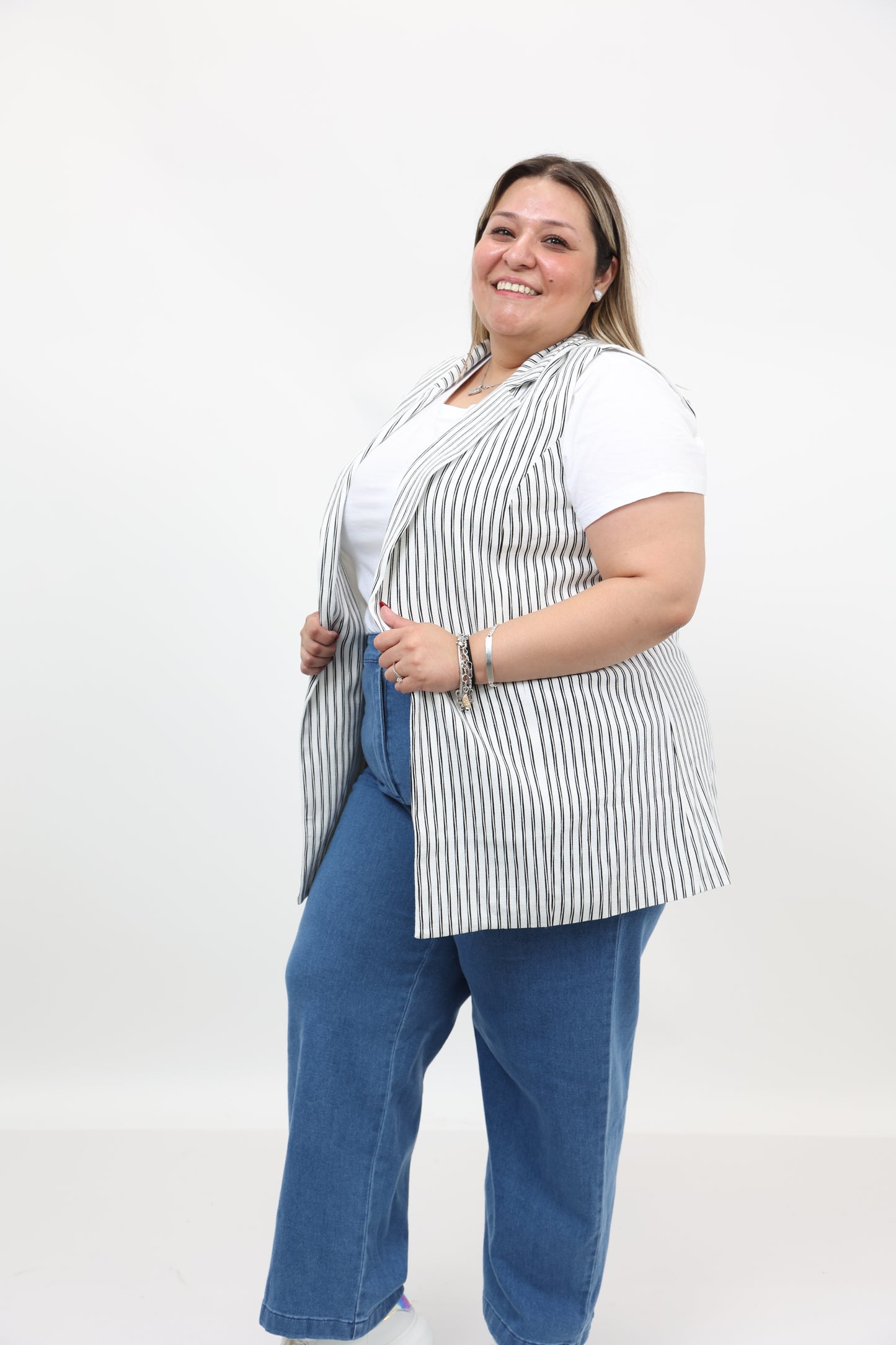 Sleeveless Stripe Vest Plus Size