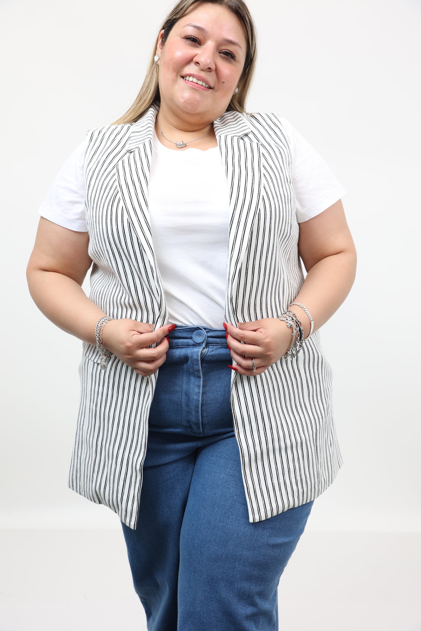 Sleeveless Stripe Vest Plus Size