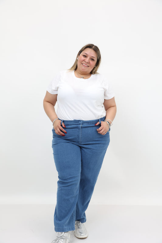 Denim Wide Leg Trousers Plus Size