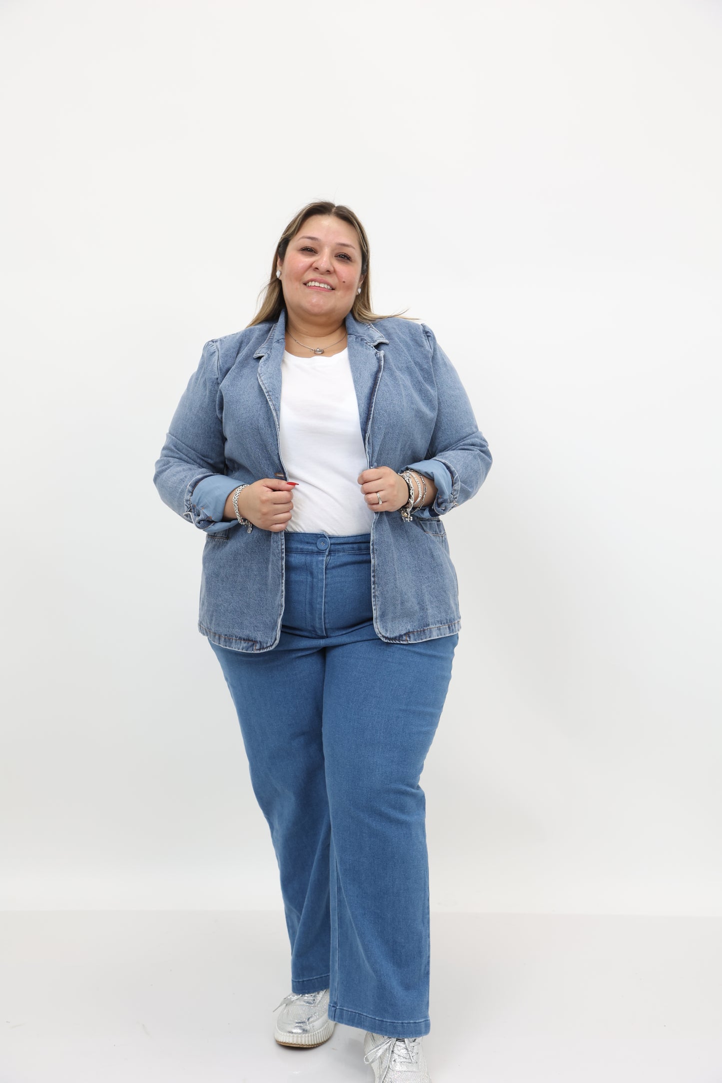 Washed Denim Blazer Jacket Plus Size