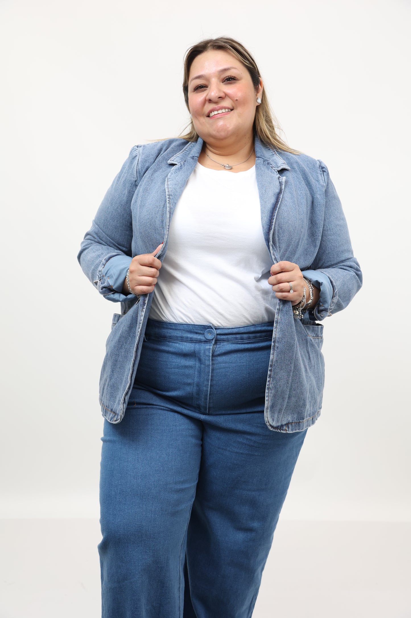 Washed Denim Blazer Jacket Plus Size