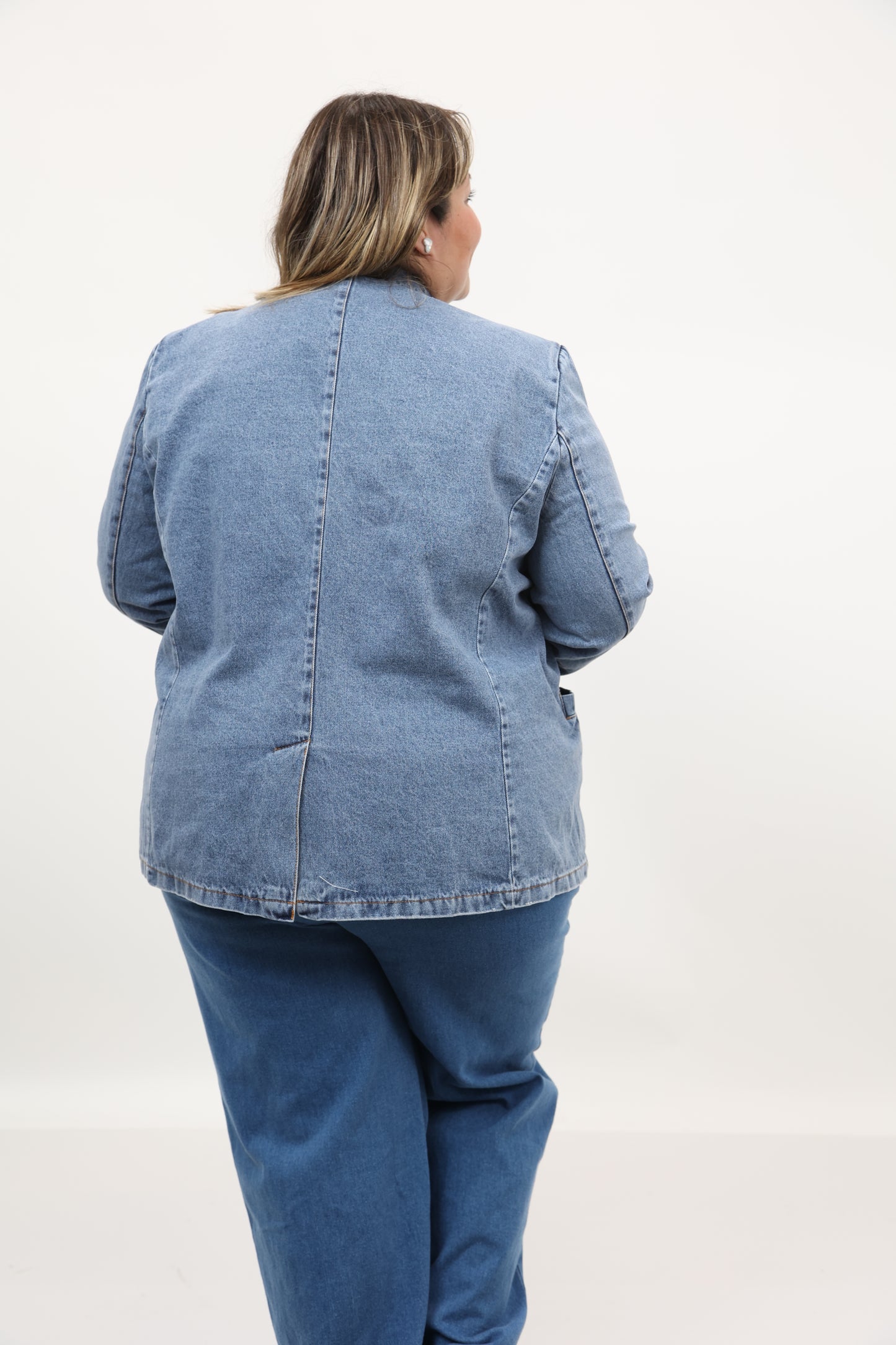 Washed Denim Blazer Jacket Plus Size