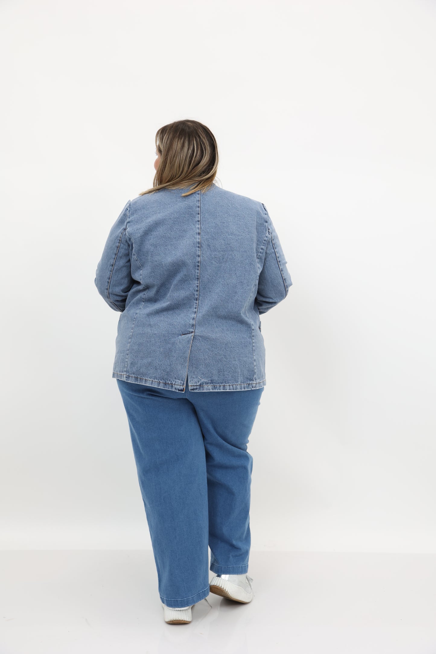 Washed Denim Blazer Jacket Plus Size