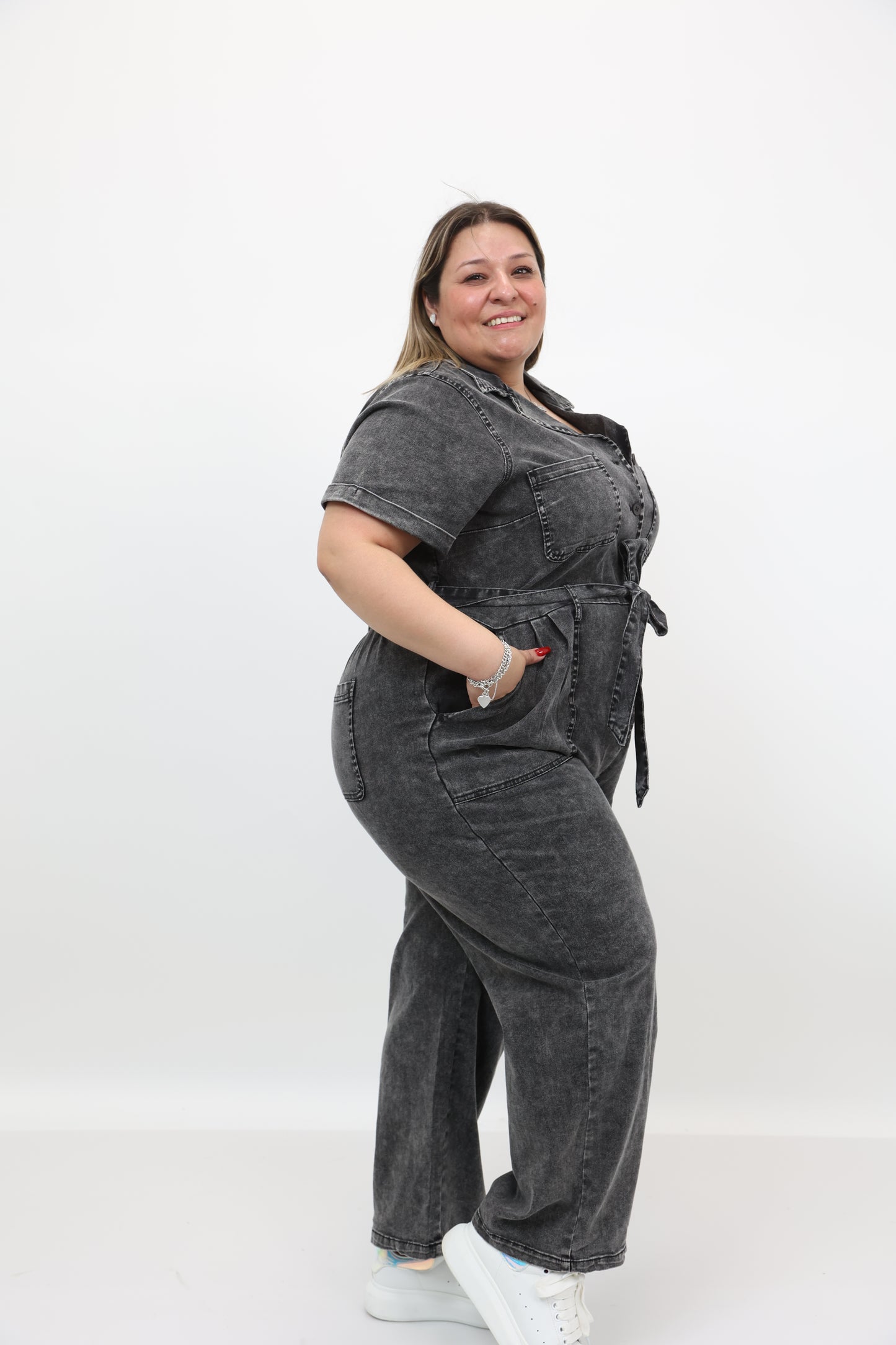 Washed Denim Jumpsuit Plus Size