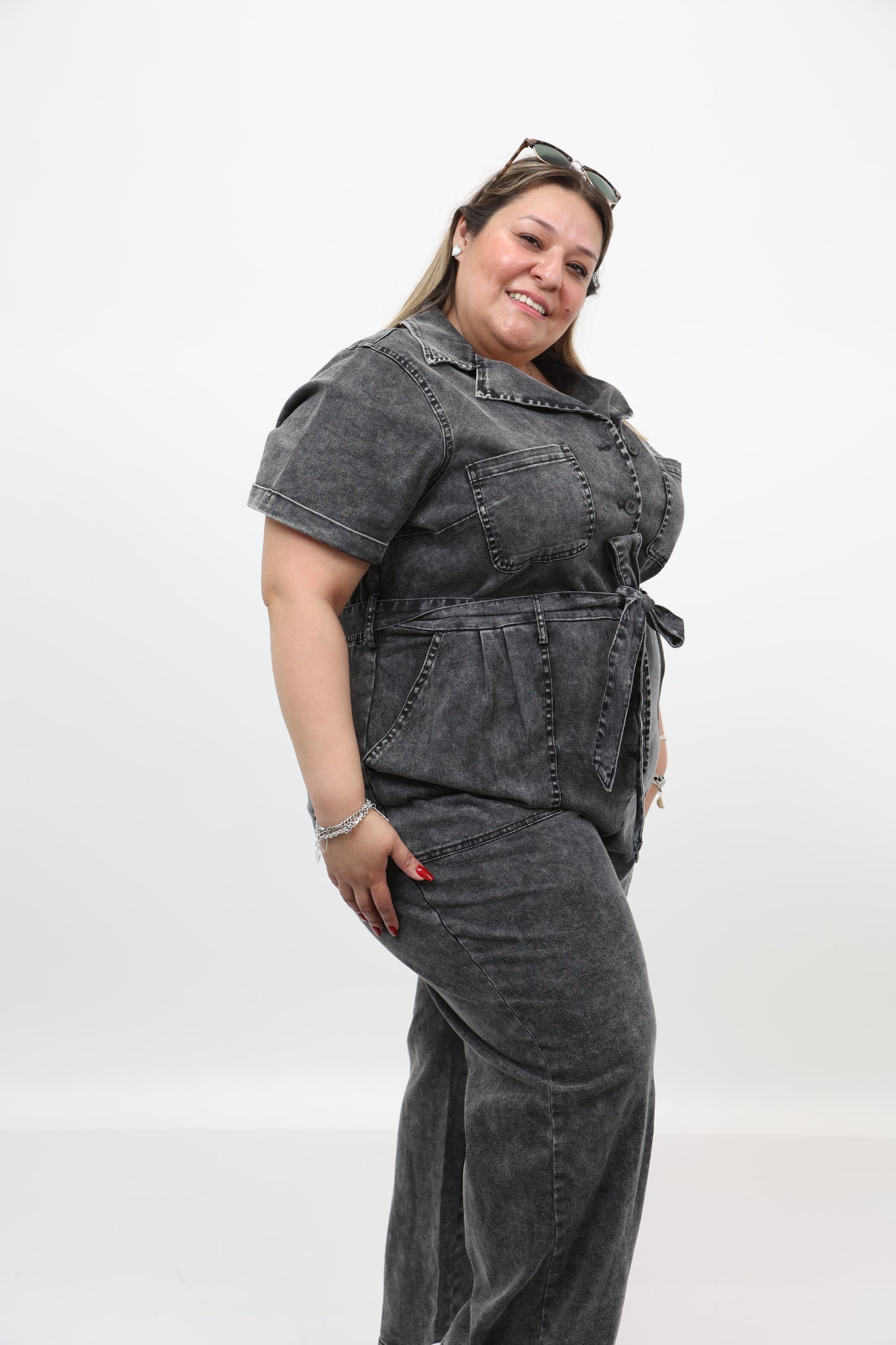 Washed Denim Jumpsuit Plus Size