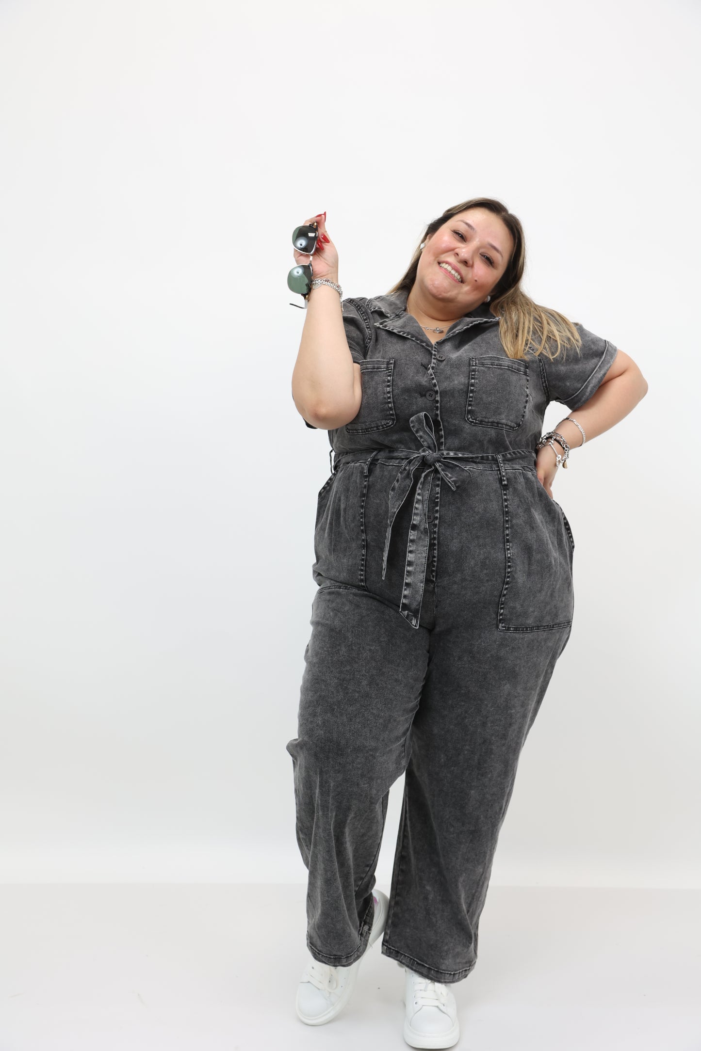 Washed Denim Jumpsuit Plus Size