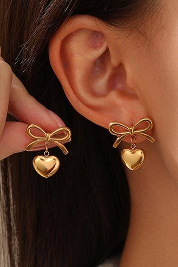 GOLDEN HEART BOW EARRINGS