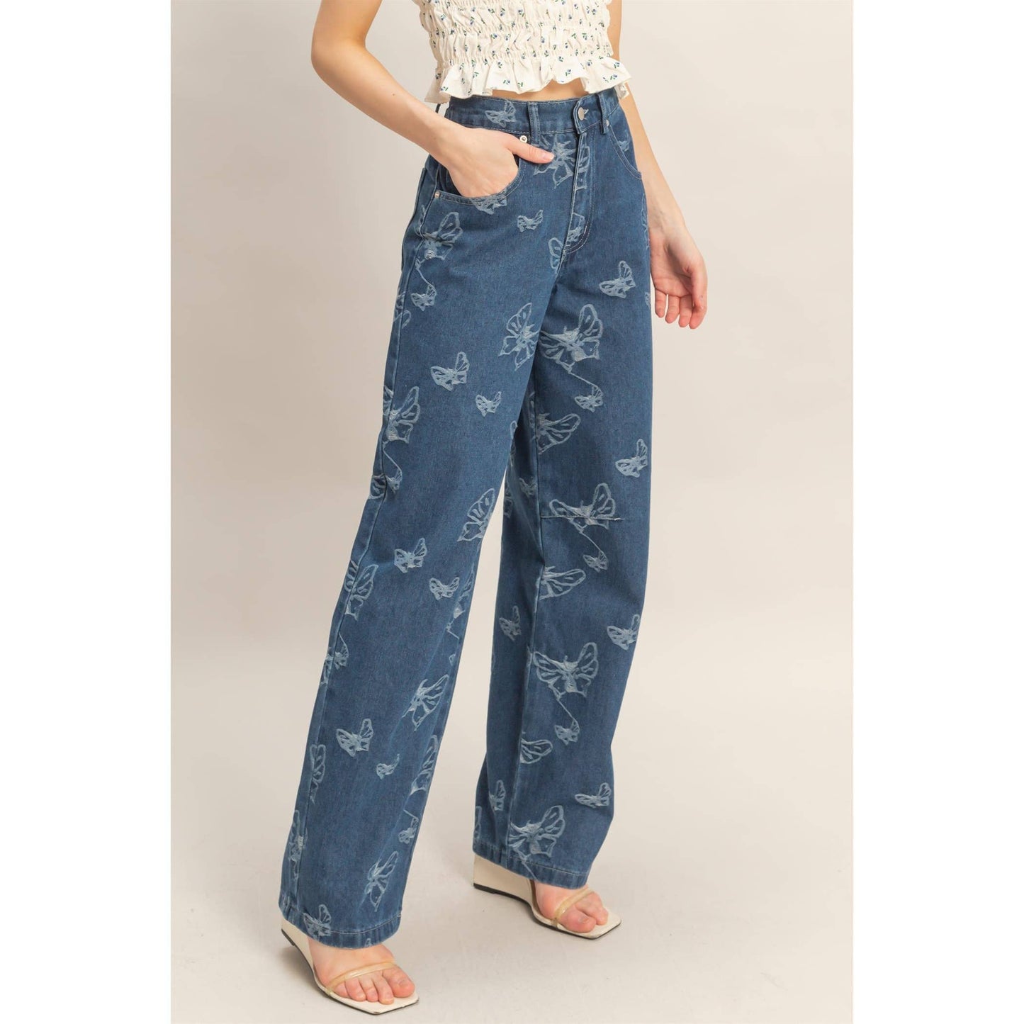 Jacquard Butterfly Straight Jeans