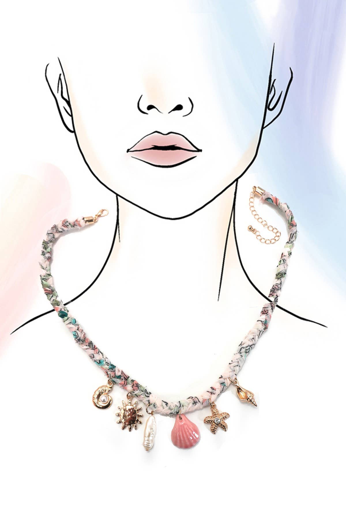 SCARF CHARM NECKLACE-STARFISH  SEASHELL SUN