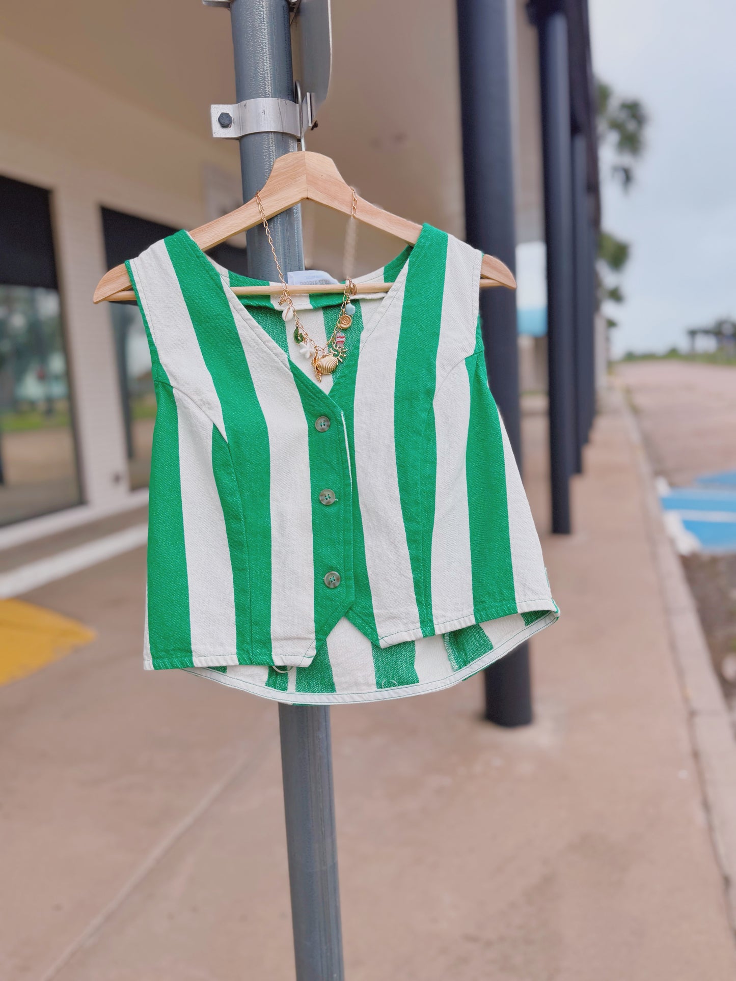 Green stripes vacay mode vest