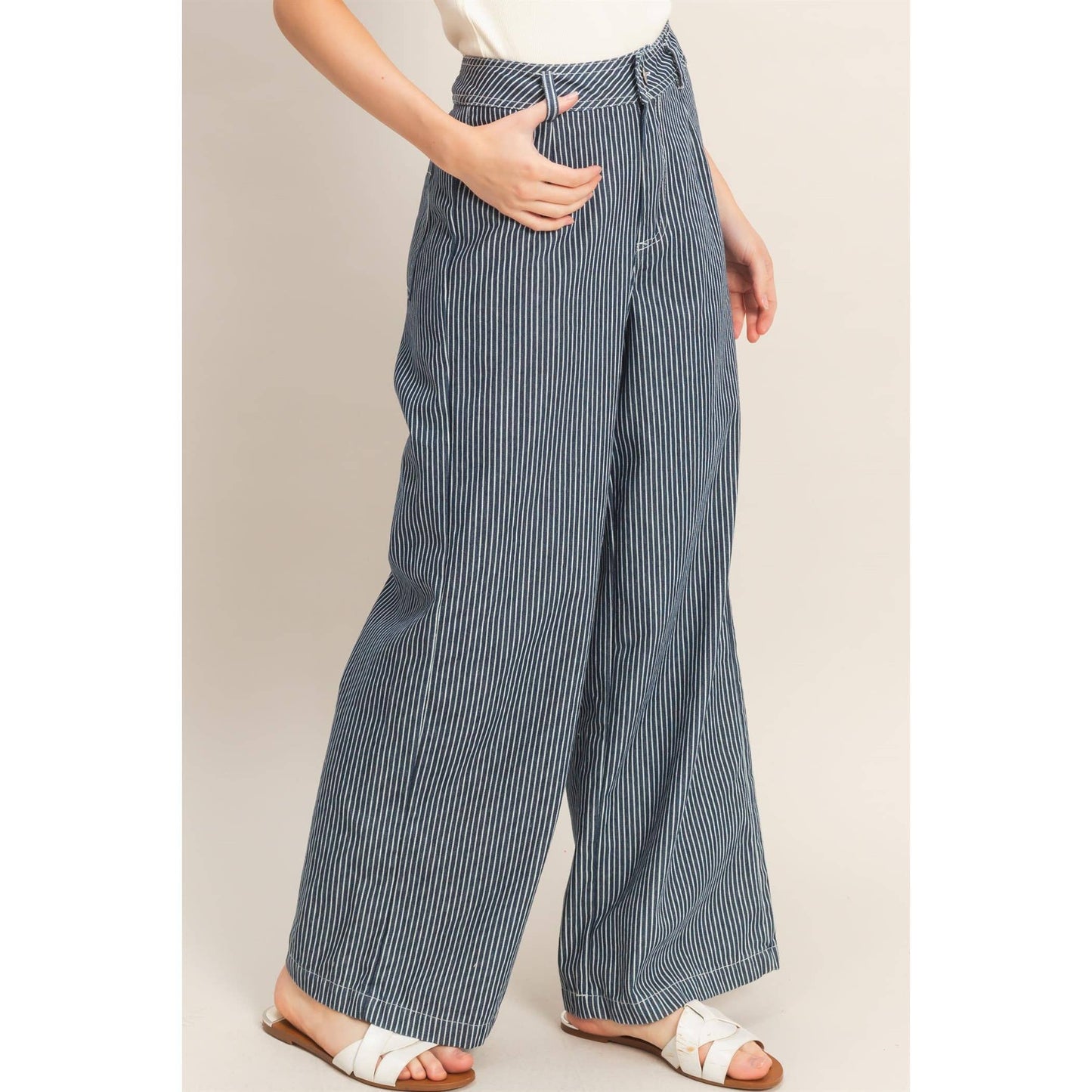 Pinstripe Zipper Front Pants