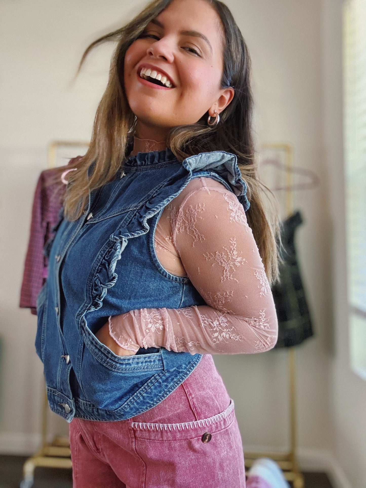 Ruffle Vintage Denim Vest