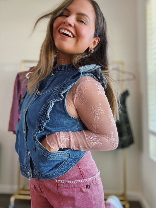 Ruffle Vintage Denim Vest