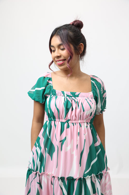 Leafy Green Flowy Midi Dress