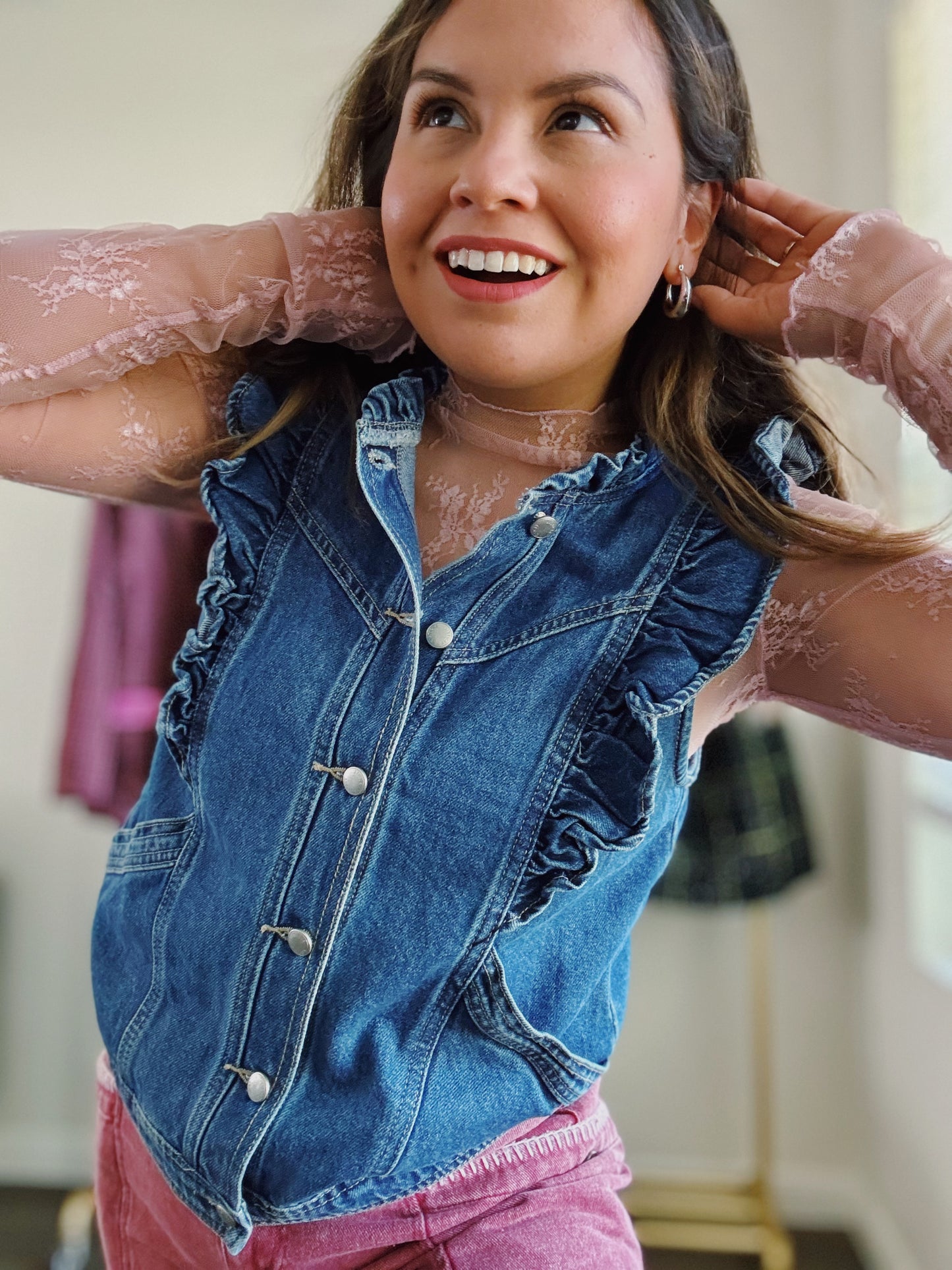 Ruffle Vintage Denim Vest