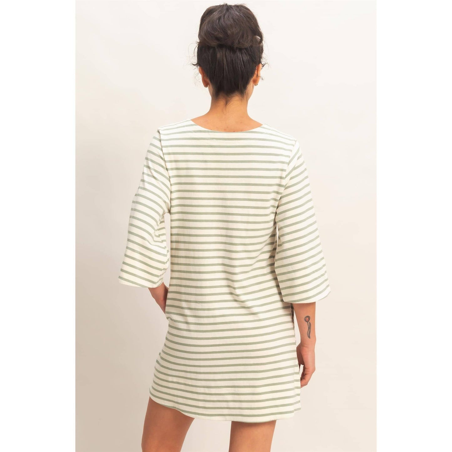 Striped Round Neck Half-Sleeve Mini Dress
