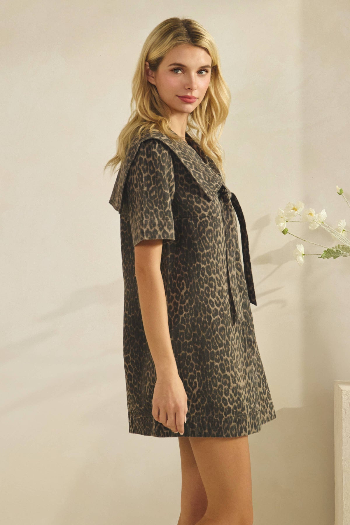 EL LEOPARD PRINTED DENIM MINI DRESS
