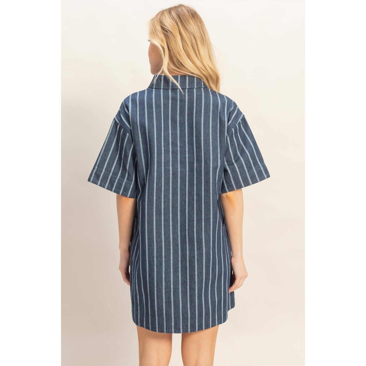 Striped Mineral Wash Dress: DARK BLUE