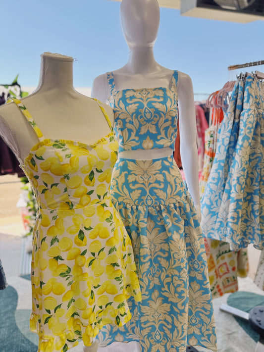 Blue Printed Top & Skirt Set