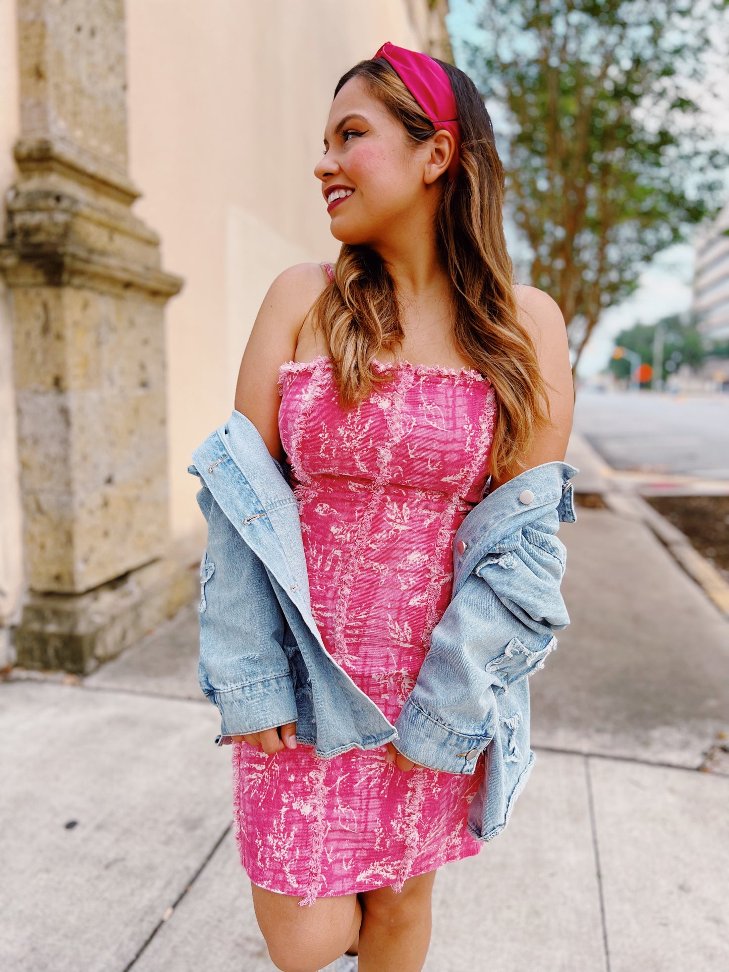 Frayed Seam Pink Mini Dress