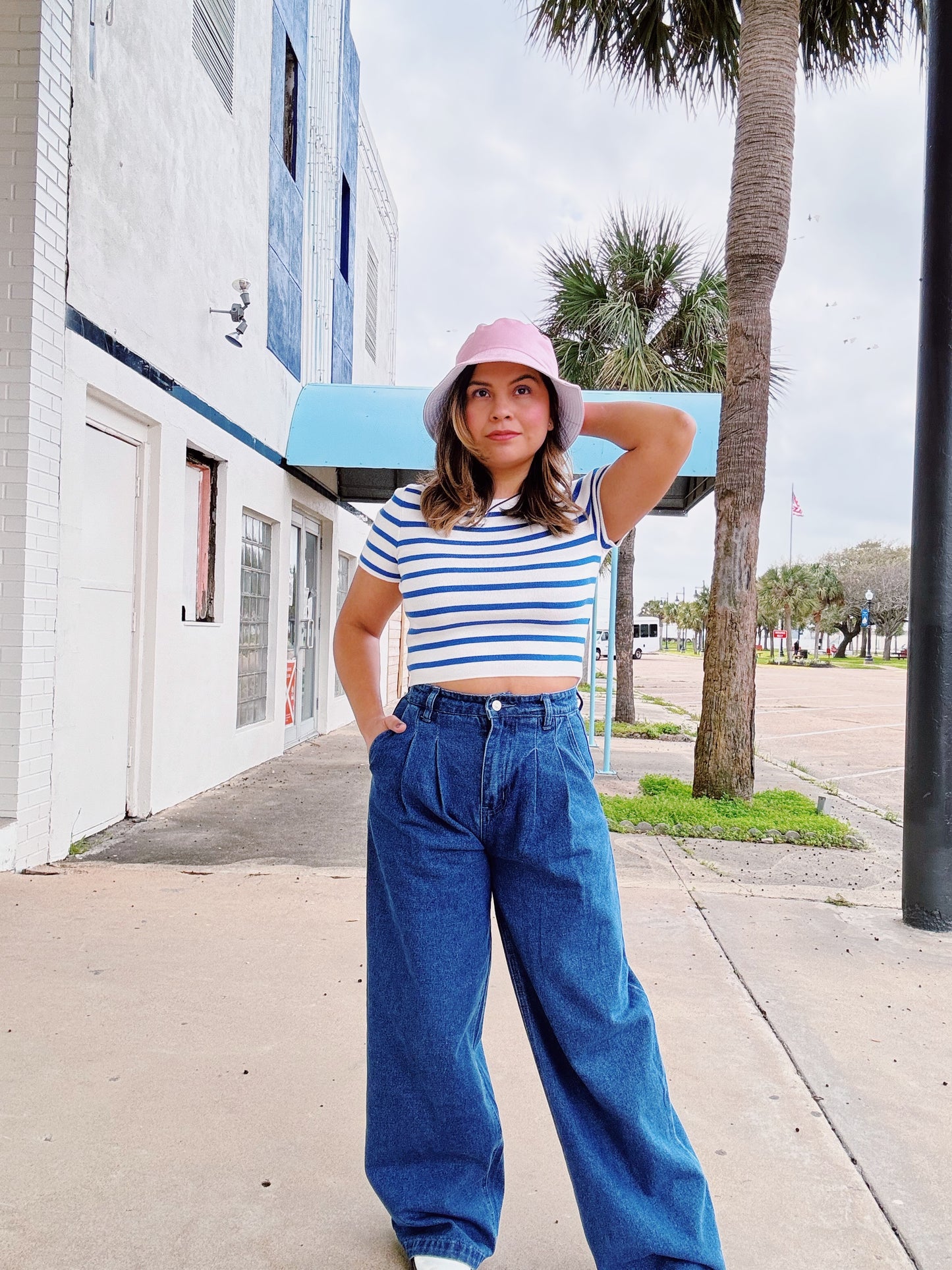 High Waisted Front Pleated Denim Jeans