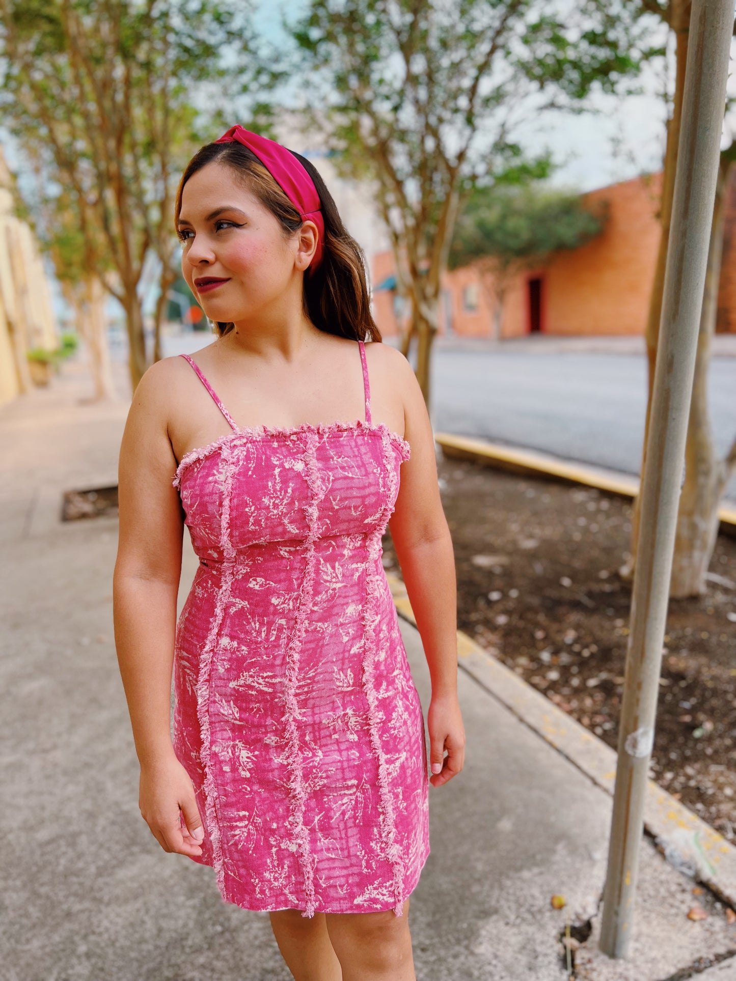 Frayed Seam Pink Mini Dress