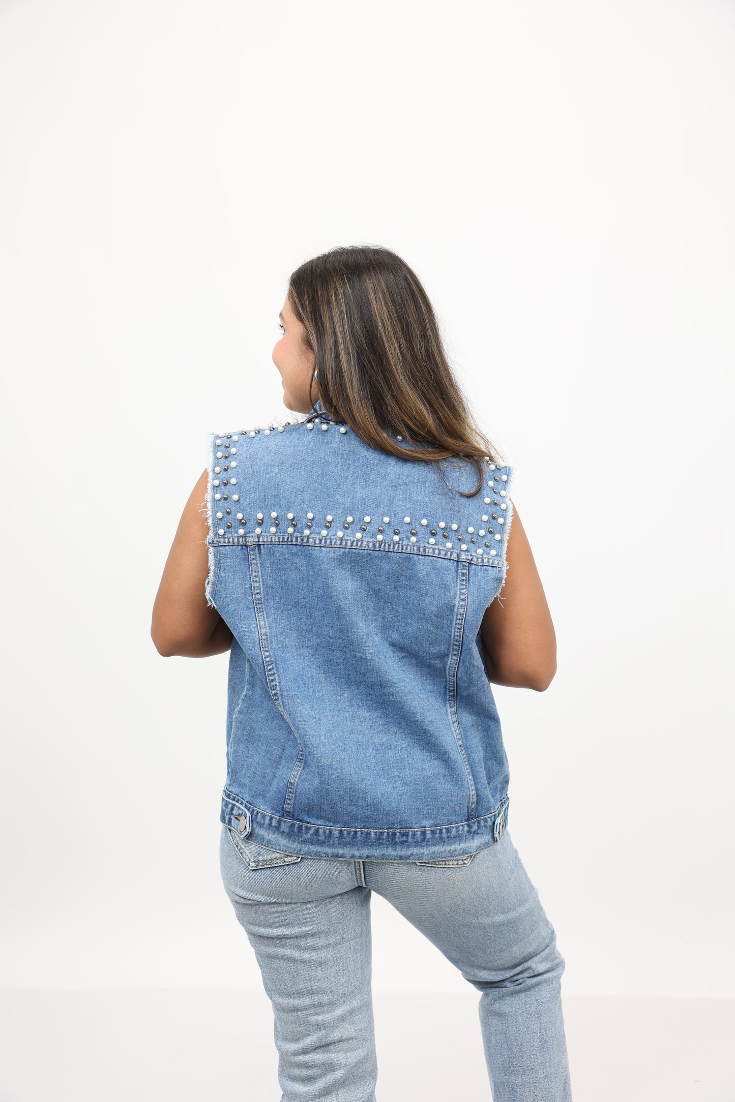 Denim Pearl Stud Vest