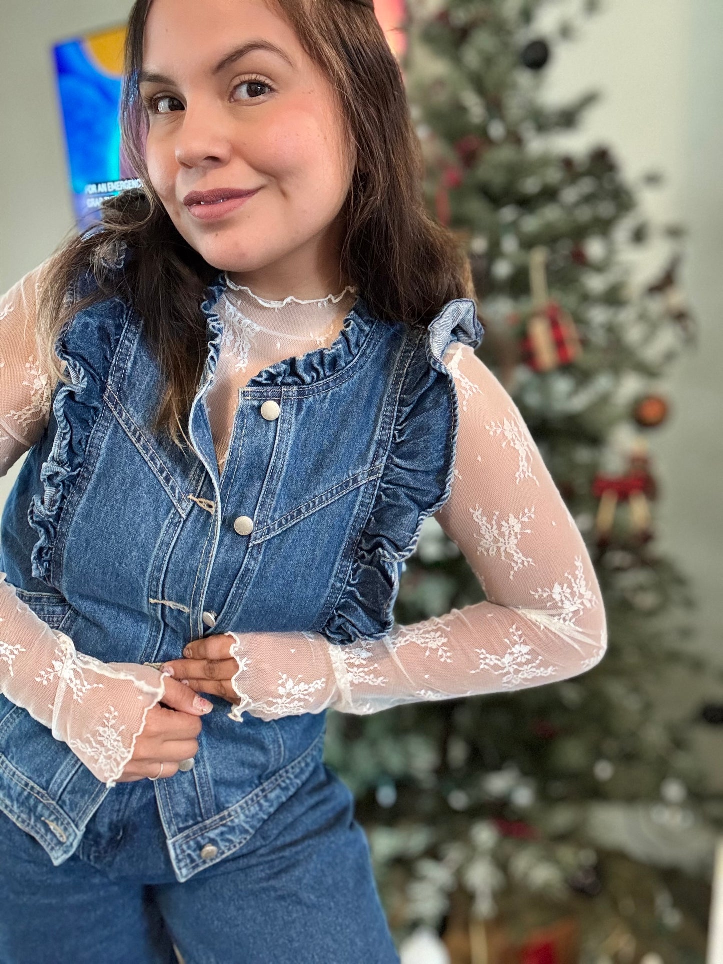 Ruffle Vintage Denim Vest