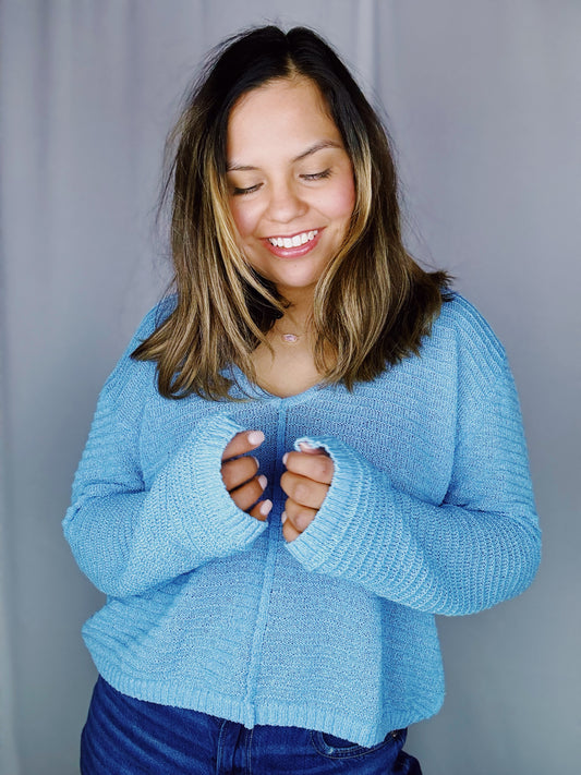 Sweetheart Baby Blue Knit Sweater