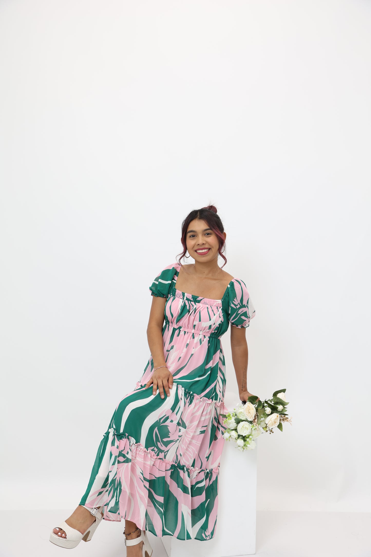 Leafy Green Flowy Midi Dress