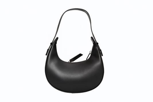 Crescent Black Faux Leather Bag