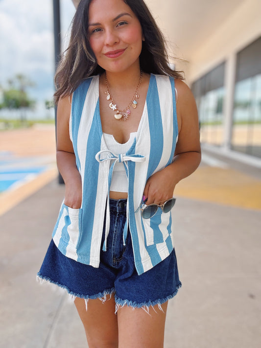 Sail Away Blue Stripe Cotton Vest