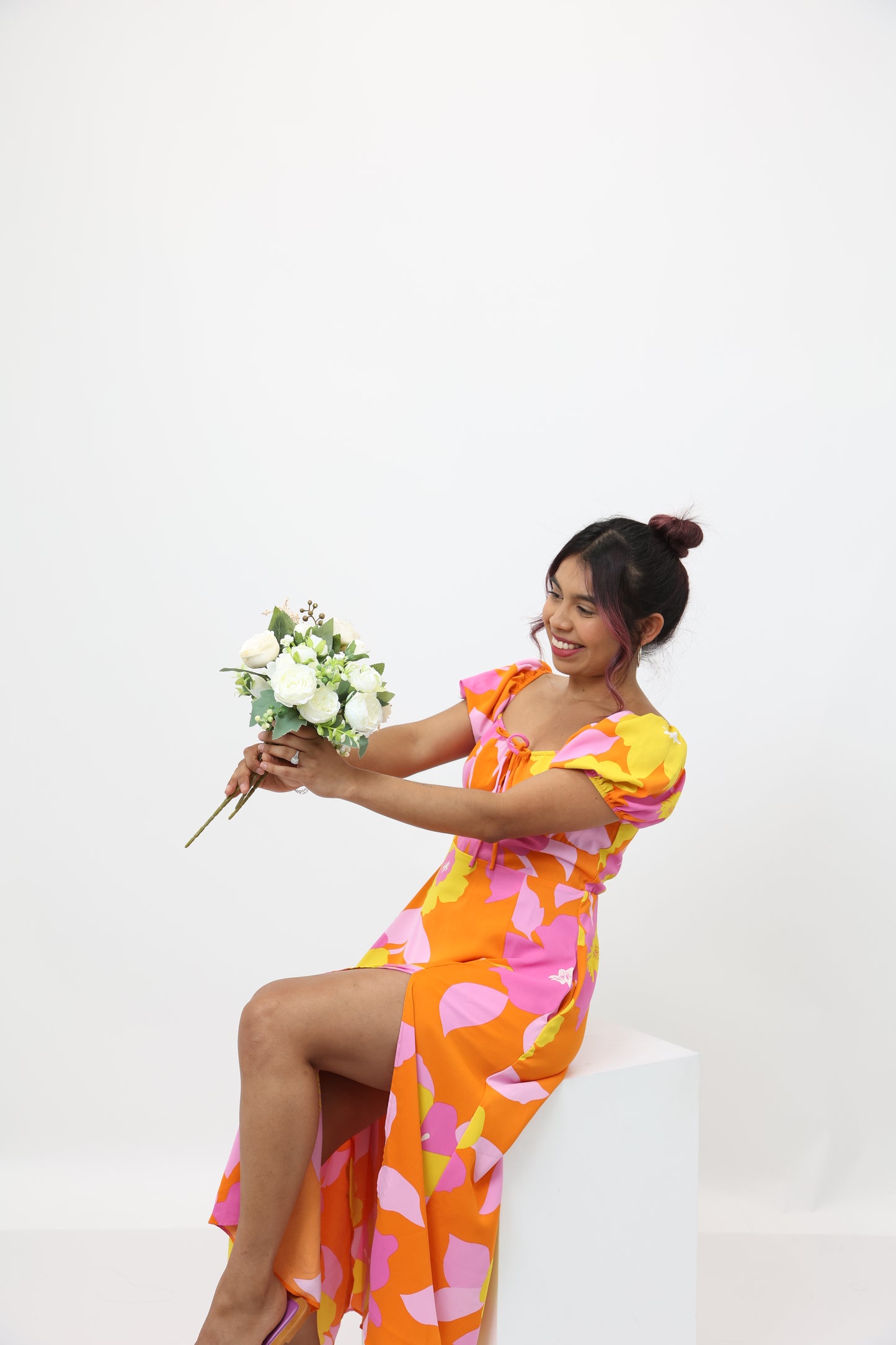 Floral Summer Orange Midi Dress