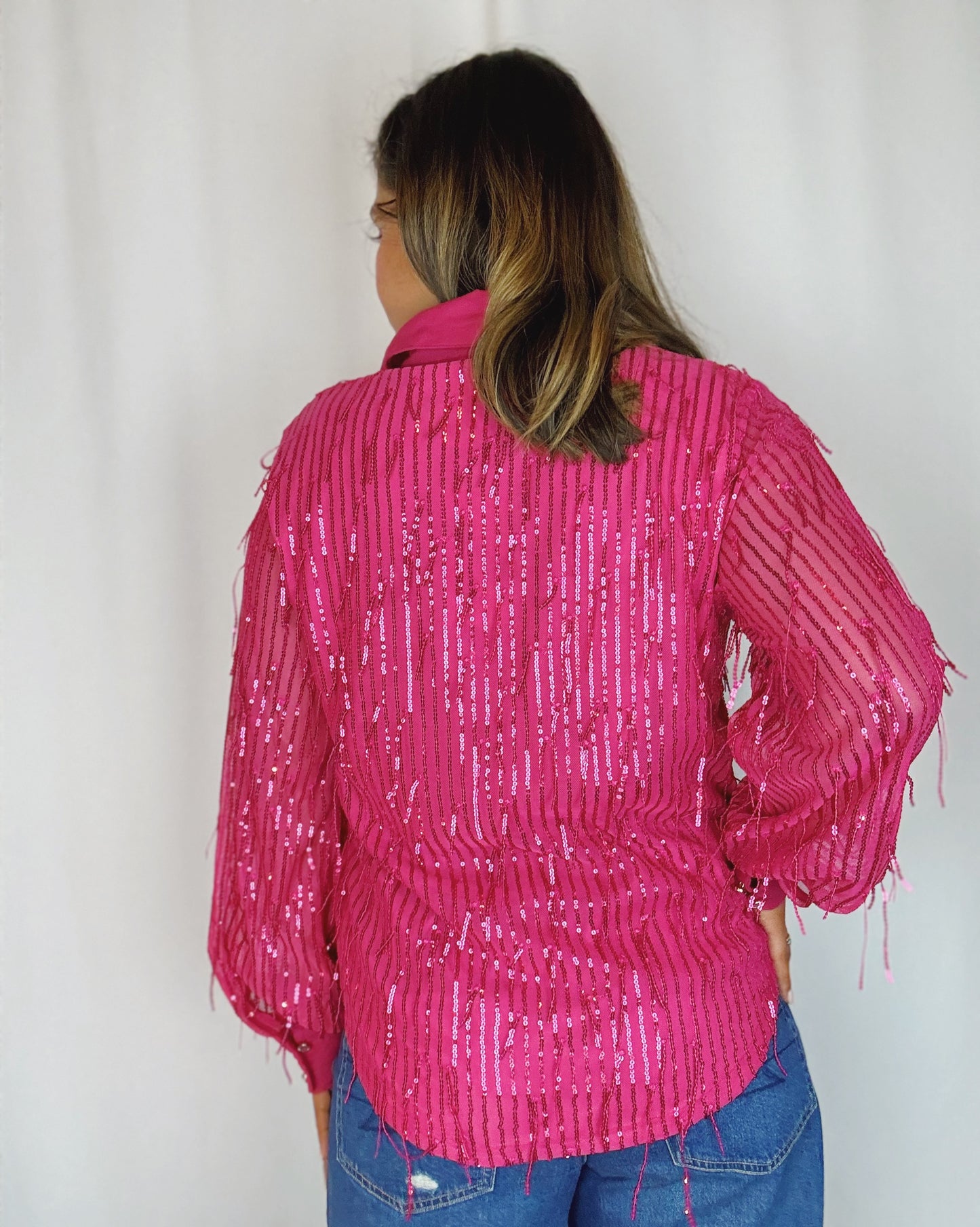 Fuchsia Sequin Queen Button Up Shirt