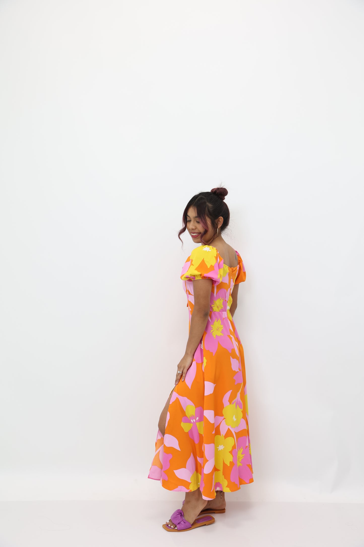 Floral Summer Orange Midi Dress