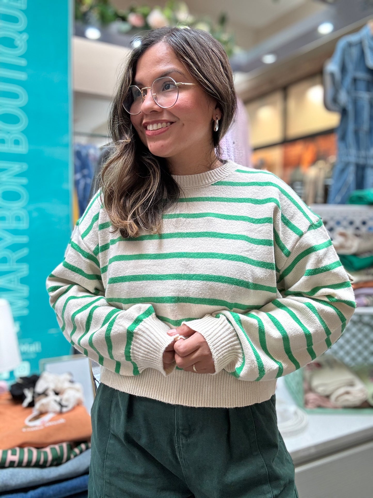 Striped Green Brunch Sunday Sweater