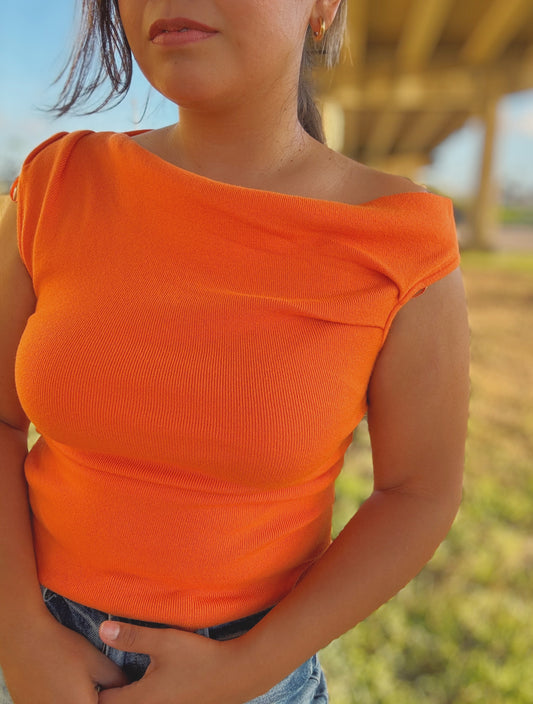 Orange Asymmetrical Sweater Top