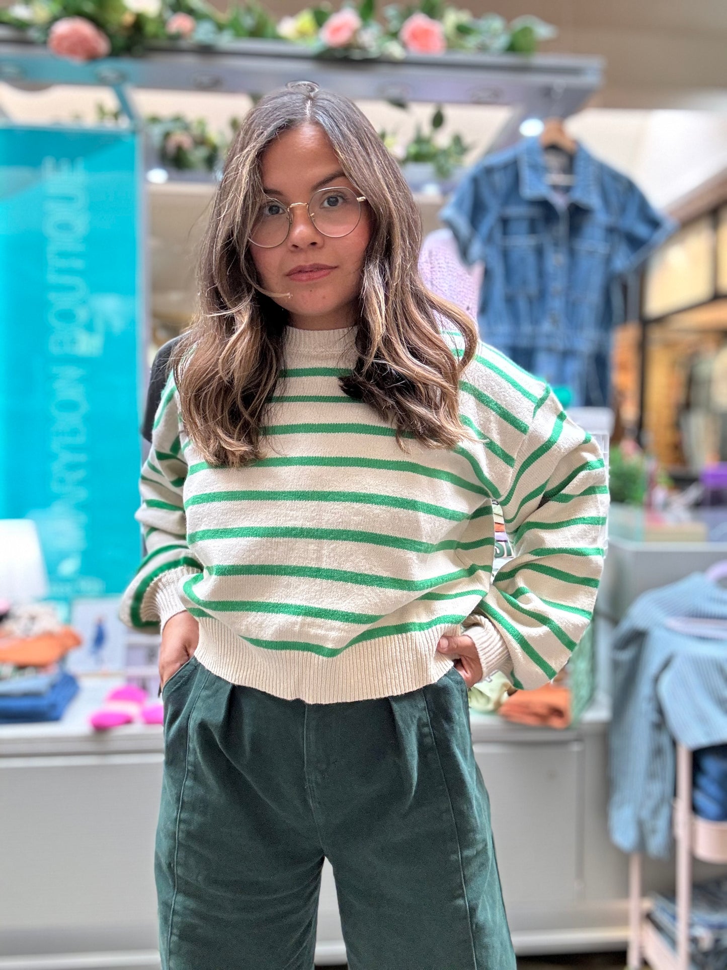 Striped Green Brunch Sunday Sweater