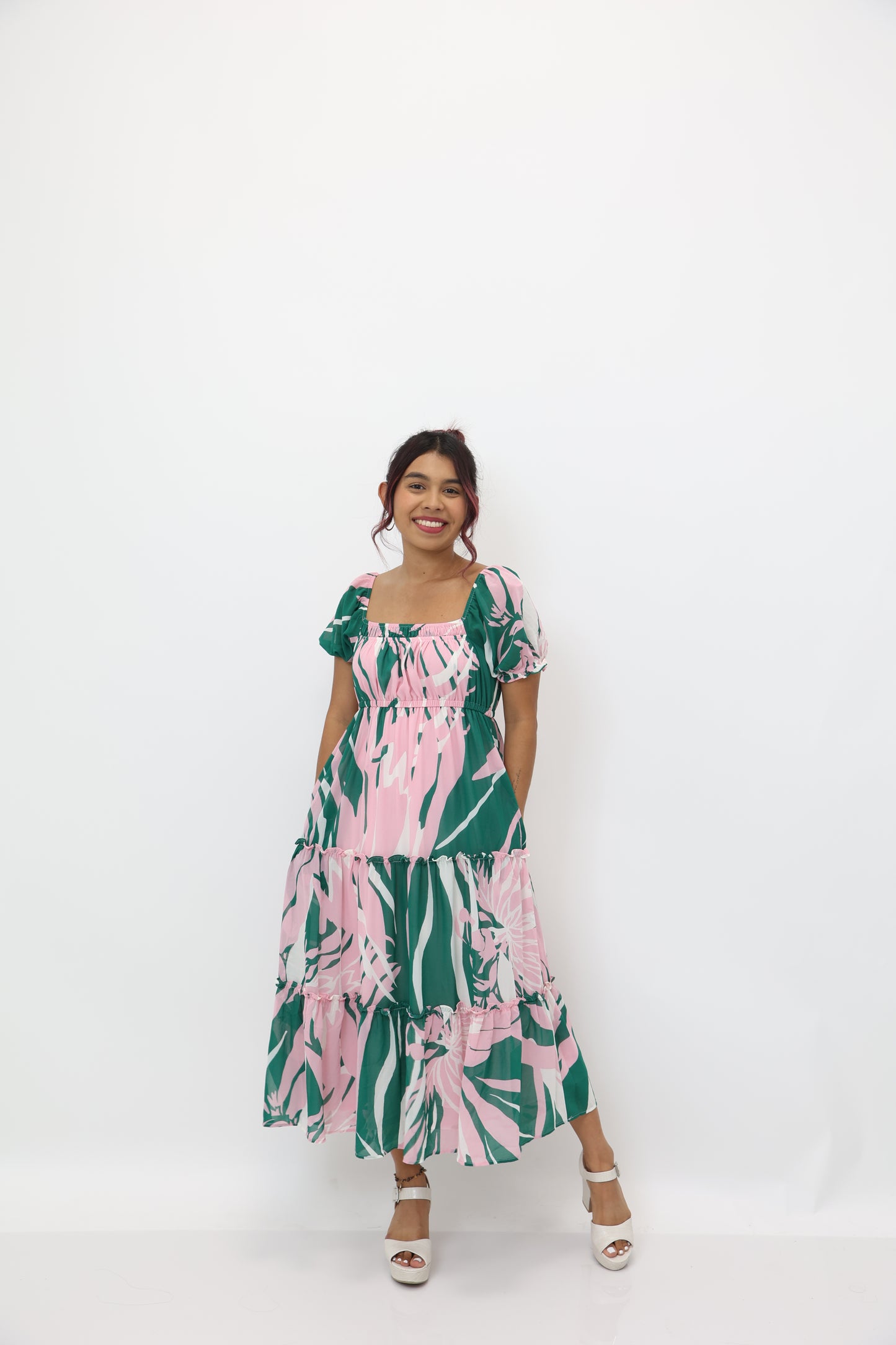 Leafy Green Flowy Midi Dress