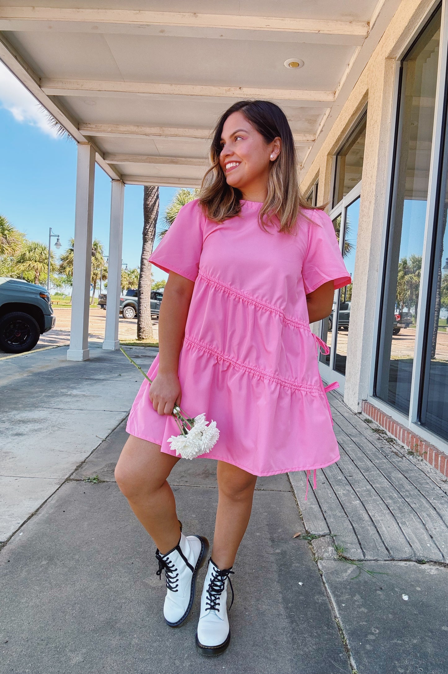 Bubblegum Flowy Bow Tie Dress