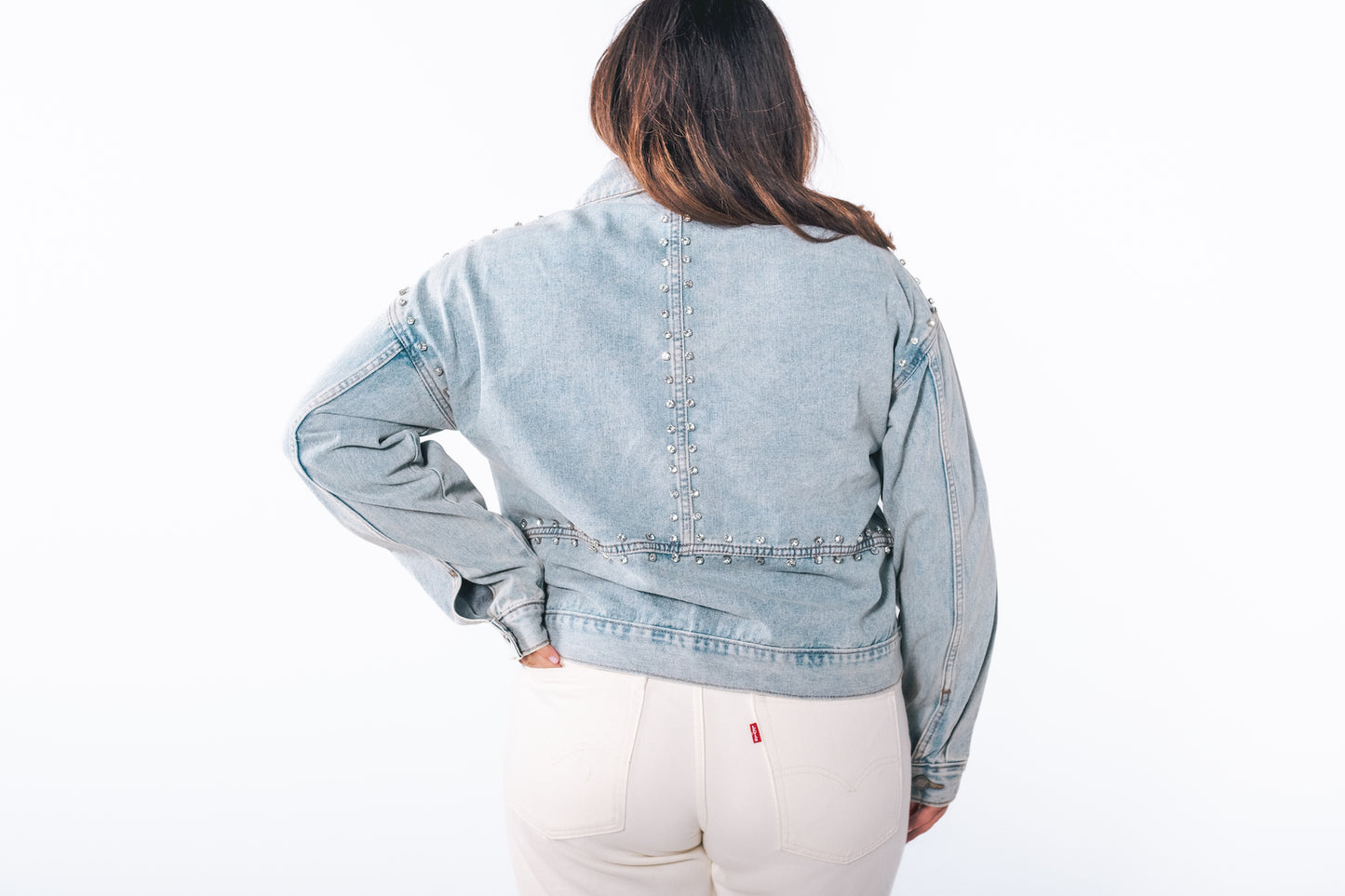 Rhinestone Washed Denim Jacket