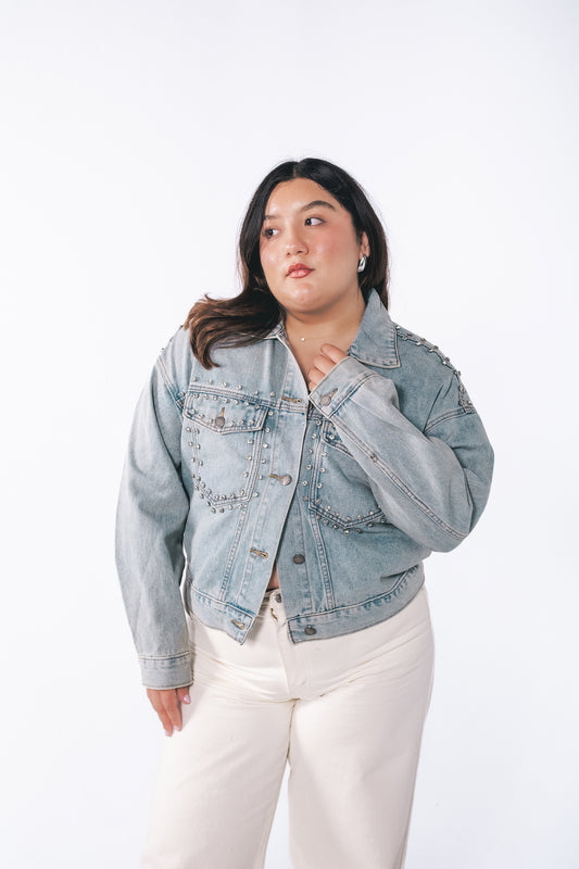 Rhinestone Washed Denim Jacket