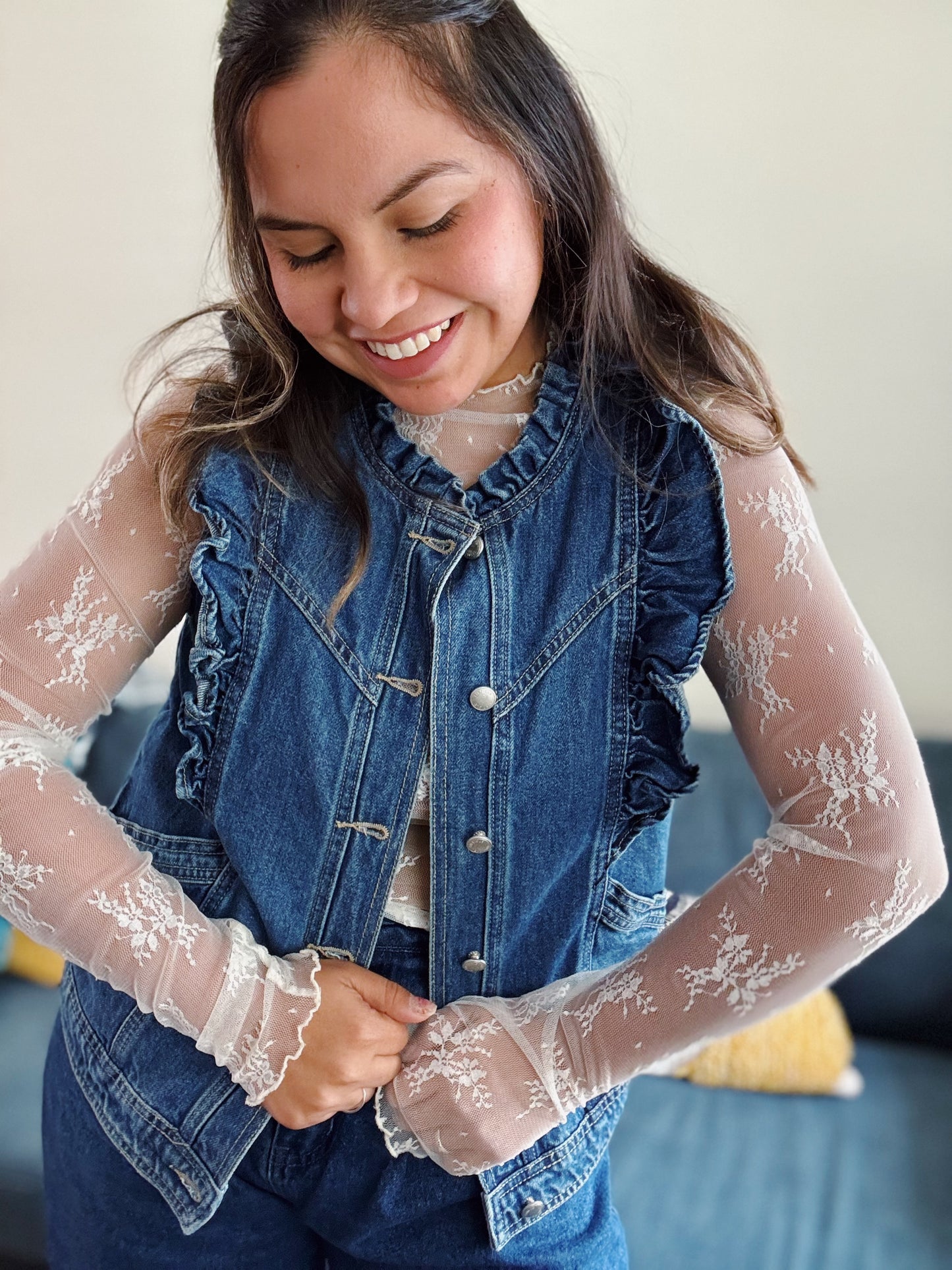 Ruffle Vintage Denim Vest