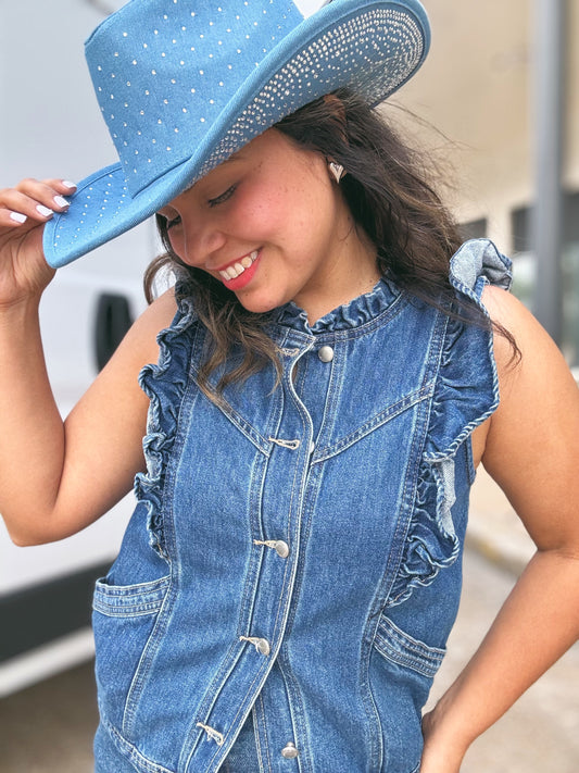 Rhinestone Denim Hat