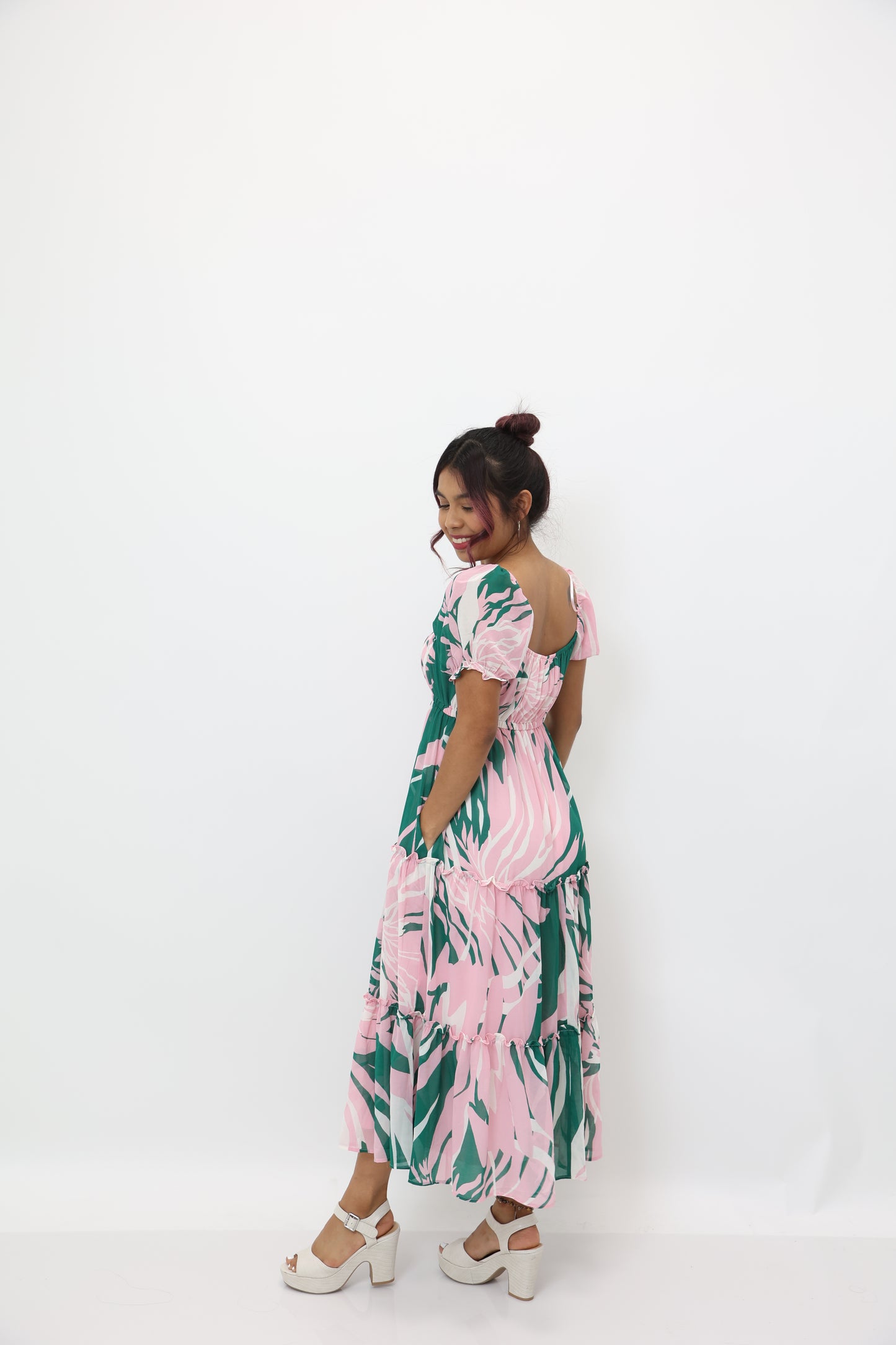 Leafy Green Flowy Midi Dress