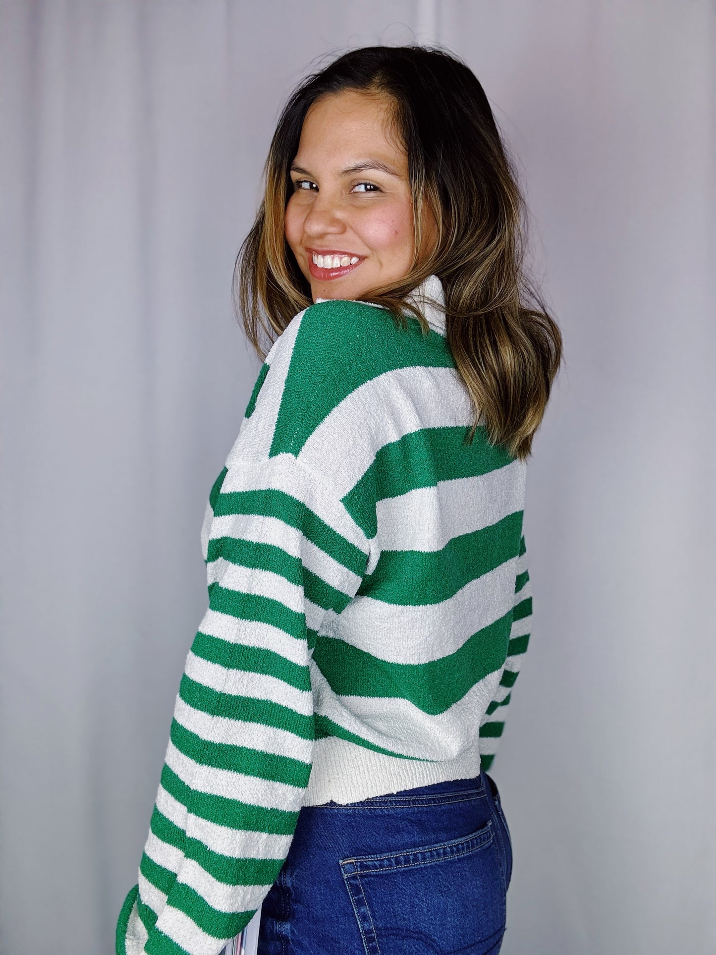 Green Stripe Lovely Collar Sweater